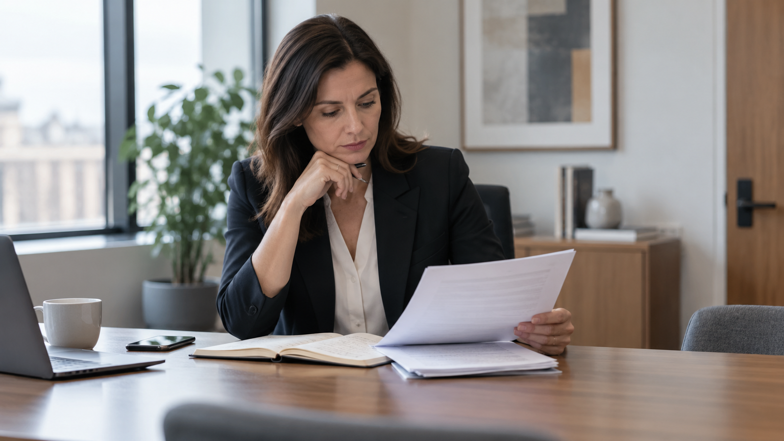Manager reviewing documents before a disciplinary meeting